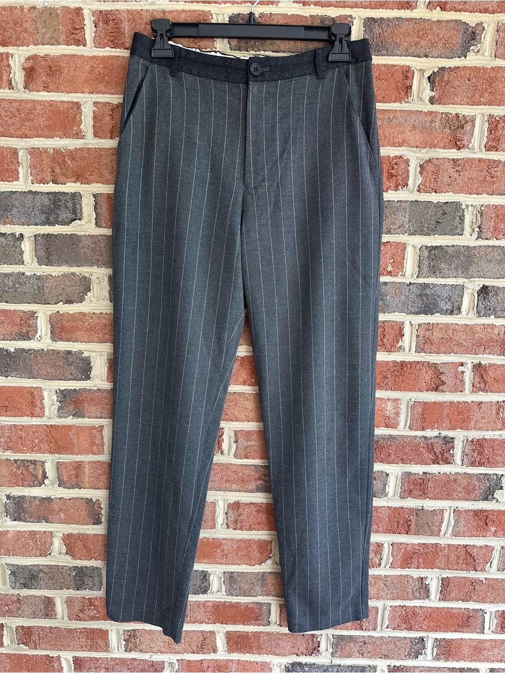 Pas de Calais Grey Pinstriped Wool Trouser | Size Small